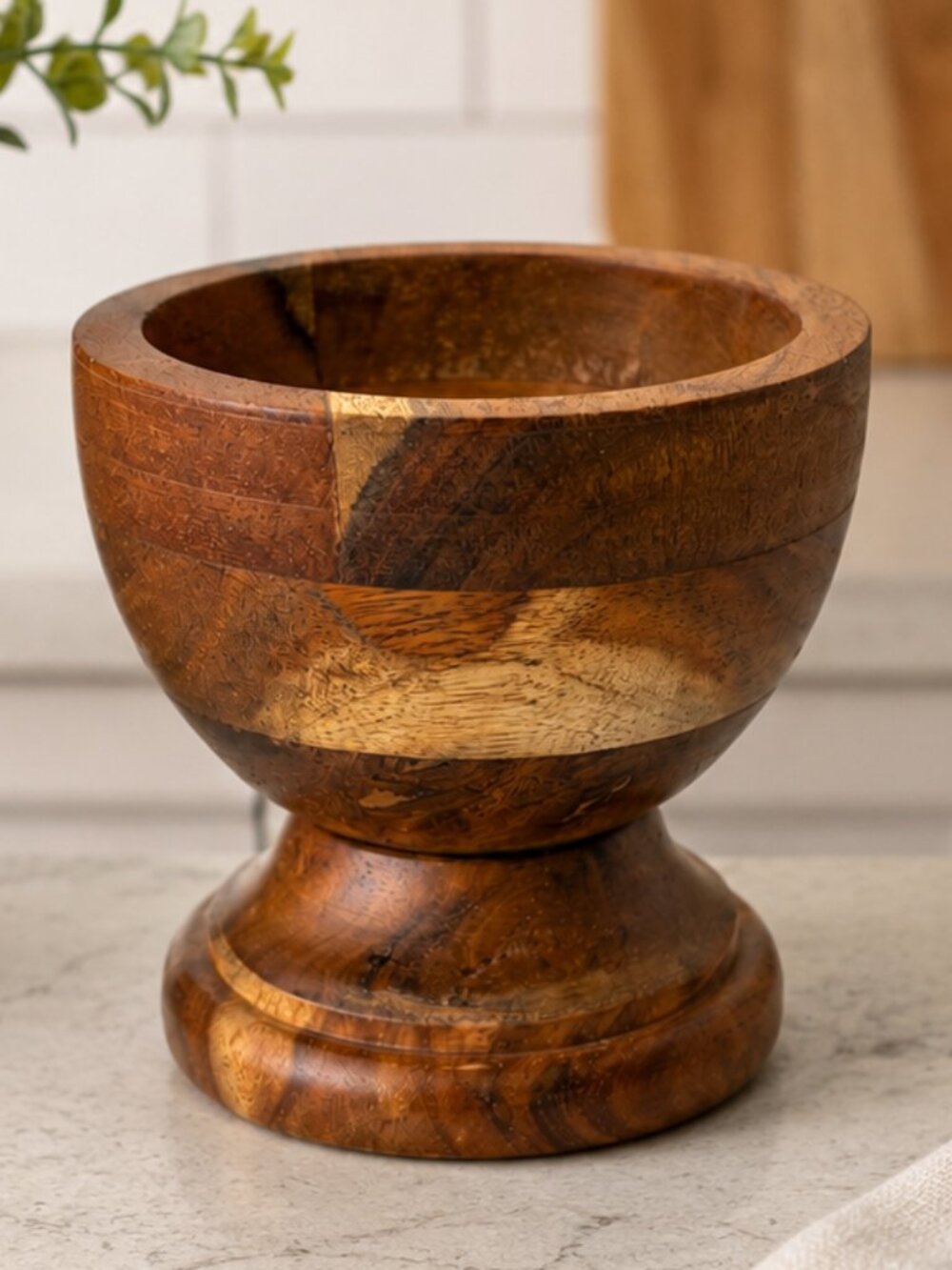RARE One of a Kind | Handcrafted Mango Wood Pedestal Mortar Bowl – Made in India